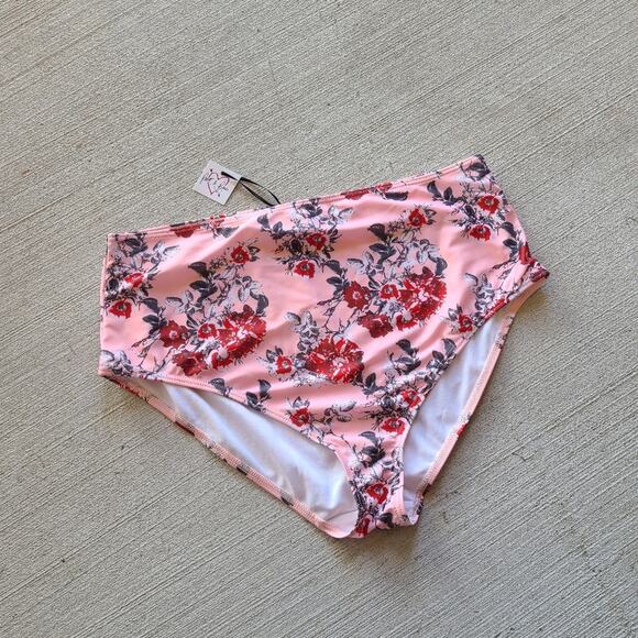 Peek & Beau ASOS Pink Floral High Waist Bikini Bottom NWT UK 18 US 14 NWT - Picture 1 of 5